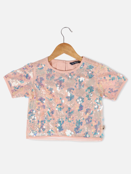 Allen Solly Junior Girls Embellished Round Neck Short Sleeves Top