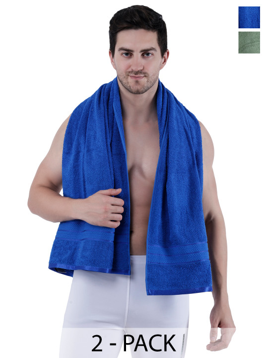 Dollar Socks Blue Solid Cotton 400GSM Super Soft 2PCs Adult Regular Bath Towel