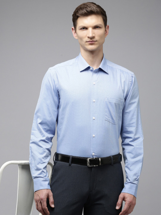 Arrow Self Design Manhattan Slim Fit Opaque Pure Cotton Formal Shirt