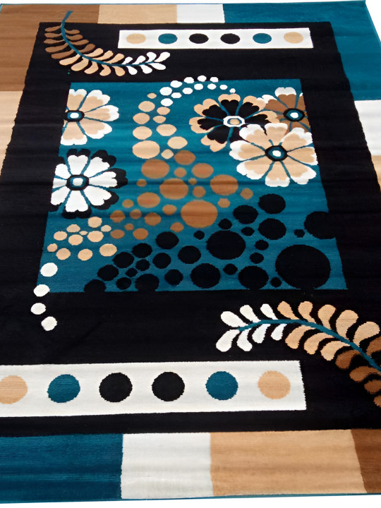 Safiya Carpet Blue & Black Floral Water Resistant Carpets