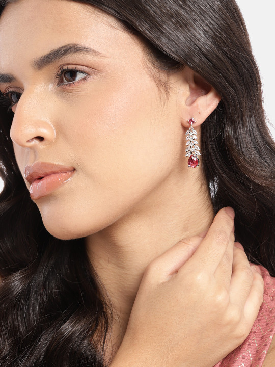 Anouk Silver-Plated American Diamond Floral Drop Earrings