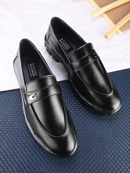 HERE&NOW Men Black Round Toe Formal Loafers