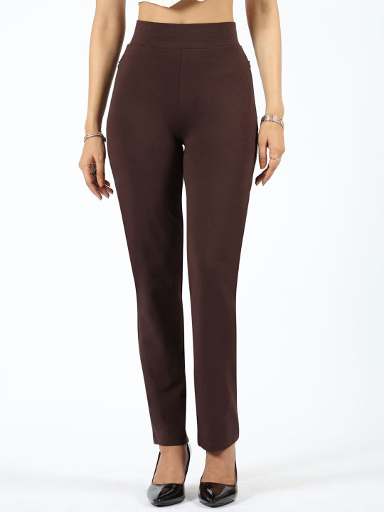 Blissclub Women Straight Fit High-Rise Easy Wash Trousers