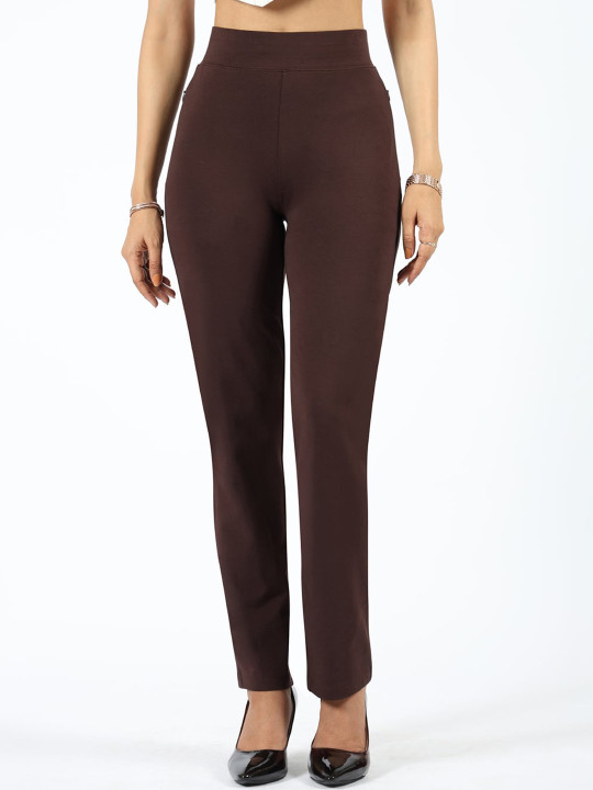 Blissclub Women Straight Fit High-Rise Wrinkle Free Cotton Chinos Trouser