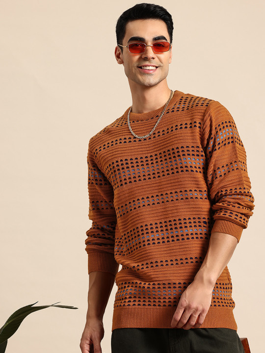 Mast & Harbour Geometric Print Longline Pure Acrylic Pullover
