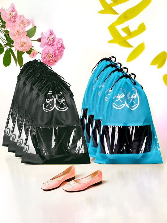 Kuber Industries Blue & Black 8 Pieces Printed Water Resistant Shoes Organisers