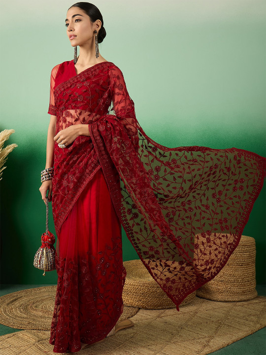 Sangria Embroidered Saree With Blouse Piece