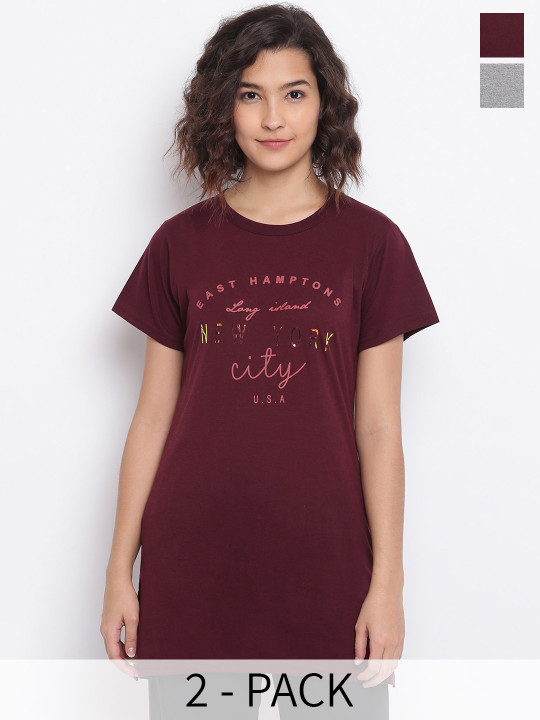 Duchess Pack Of 2 Printed Longline Lounge Tshirts