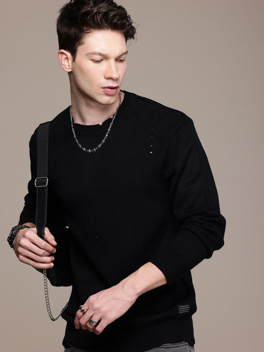 WROGN Cable Knitted Minimal Distressed Pullover