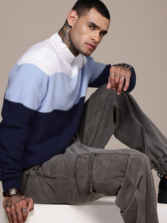 WROGN Colourblocked High Neck Pullover Sweater