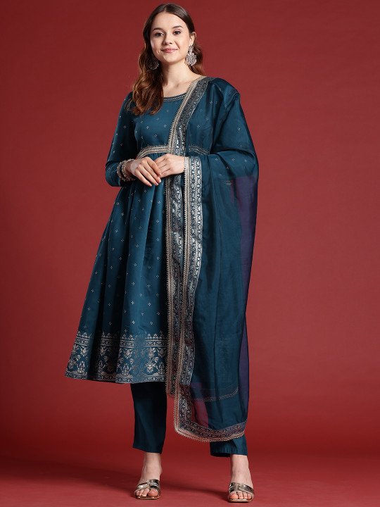 Anouk Gotta Patti Detail Ethnic Printed Pleated Kurta Set