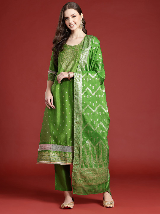 Anouk X fwd Women Ethnic Foil Printed Gota Patti Detail Kurta With Trousers & With Dupatta