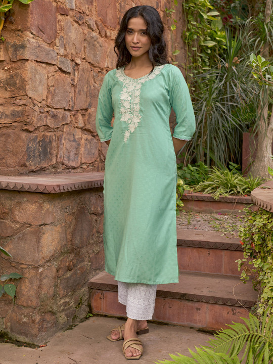 Gerua By Libas Floral Woven Design Yoke Design Thread Work Straight Kurta