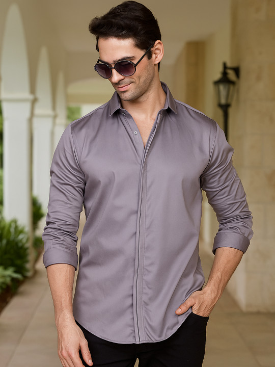 ALMATY Comfort Slim Fit Spread Collar Cotton Casual Shirt
