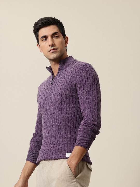 Mr Bowerbird Mock Collar Cable Knit Pullover Sweater