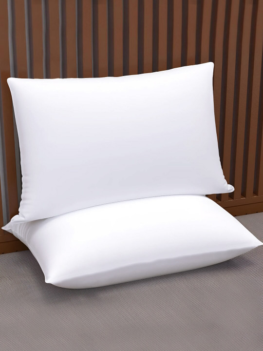 Aura White Solid Polyester Set of 2 Medium Fibre Sleep Pillow-61 x 40 cm