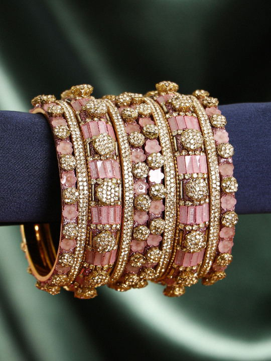 Adwitiya Collection Set Of 10 Gold-Plated Stone-Studded Bangles