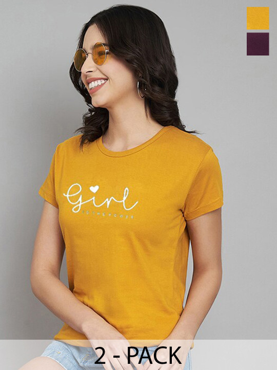 Trend Level Women Set Of 2 Typography Printed T-shirt