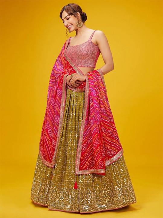 FABPIXEL Women Embroidered Semi-Stitched Lehenga & Unstitched Blouse With Dupatta