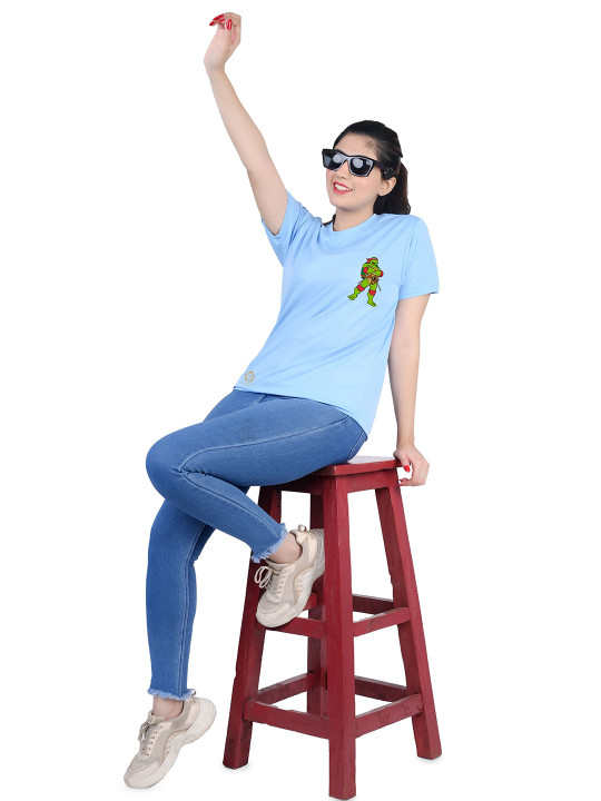 TAJNAN Women Printed Polo Collar Extended Sleeves T-shirt