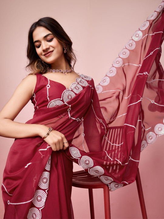 VAIRAGEE Woven Design Embroidered Organza Saree