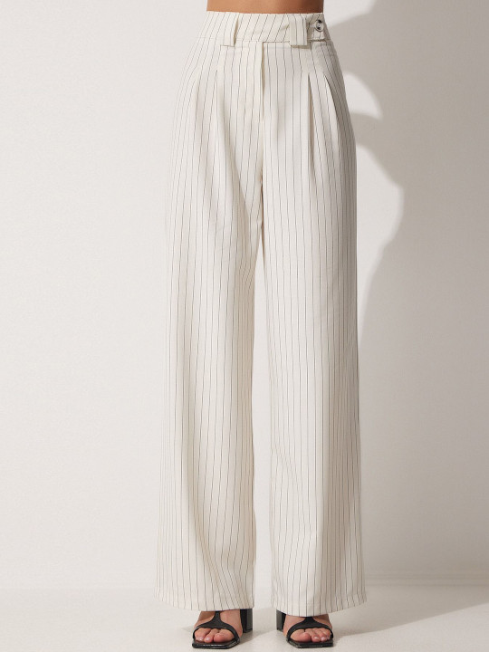 Happiness istanbul Women Striped Pleated Trouser