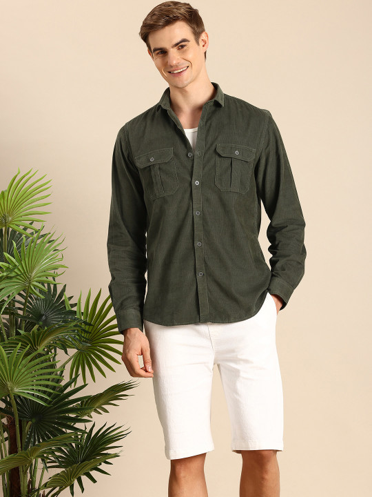 Mast & Harbour Men Standard Corduroy Cotton Casual Shirt