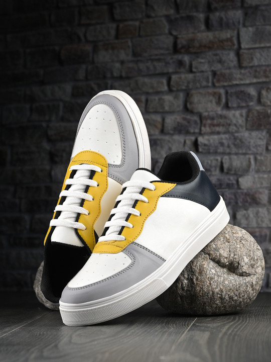 Mast & Harbour Men White Colourblocked Round Toe Comfort Insole Sneakers
