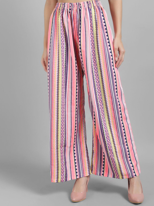 TANDUL Women Ethnic Motifs Striped Flared Knitted Crepe Palazzos