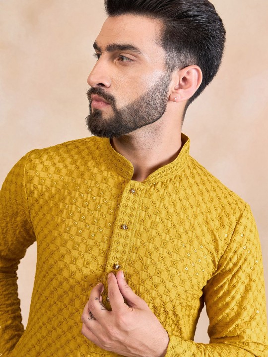 Ethnic Motifs Embroidered Sequinned Mandarin Collar Straight Kurta deal from myntra Ethnic Motifs Embroidered Sequinned Mandarin Collar Straight Kurta deal from myntra