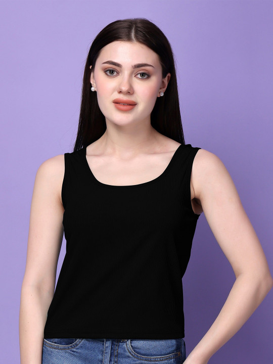 Bitterlime Scoop Neck Solid Cotton Top