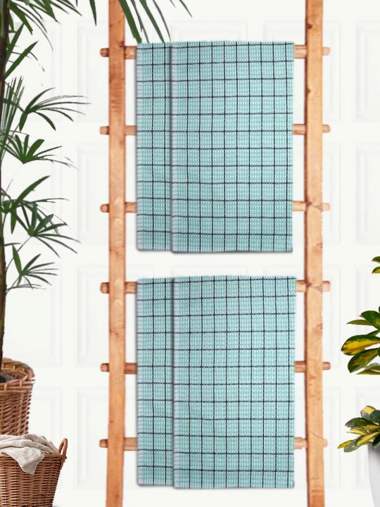 Athom Living Waffle Cotton Bath Towel Soft 210 GSM Set of 4 Green & White 75x150cm