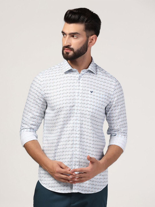Blackberrys Spread Collar Long Sleeves Slim Fit Geometric Printed Cotton Casual Shirt
