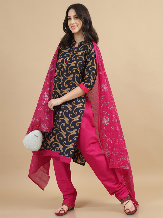 MIRAAN Floral Printed Pure Cotton Unstitched Dress Material