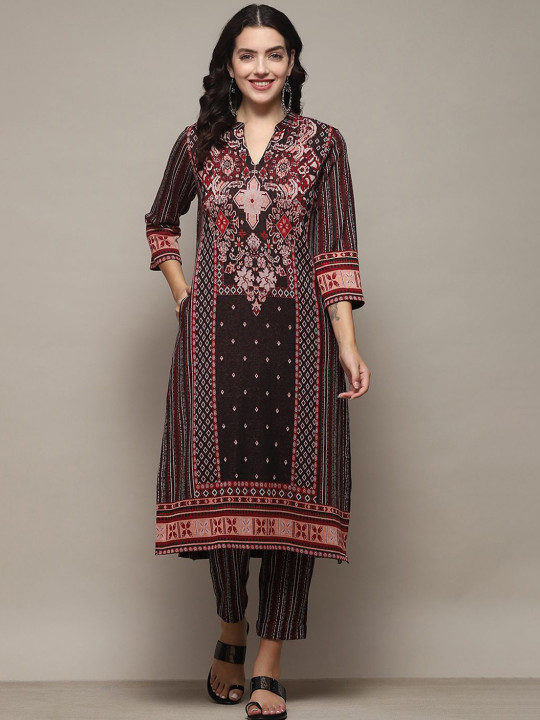 Biba Women Floral Dyed Regular Kurta with Trousers