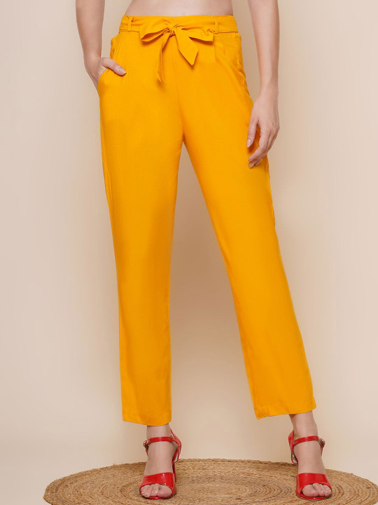 BAESD Women Relaxed High-Rise Plain Pleated Regular Trousers