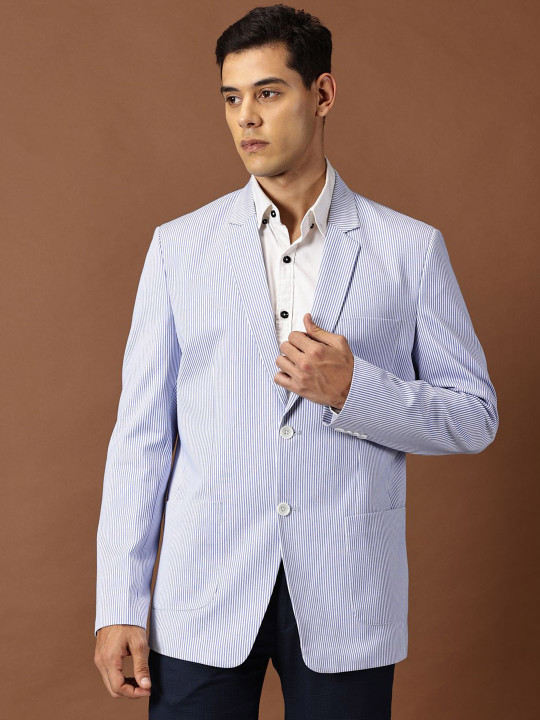 INVICTUS Men Striped Slim-Fit Single-Breasted Formal Blazer