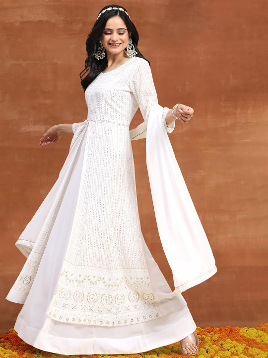Trendmalls Embroidered Regular Sequinned Kurti with Skirt & With Dupatta