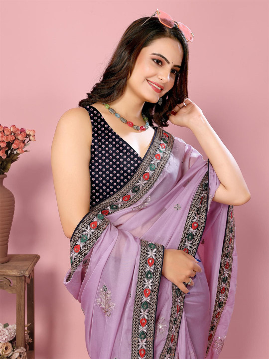 VAIRAGEE Floral Embroidered Organza Saree