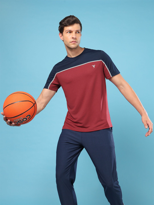 Technosport Colourblocked UPF50 Round Neck Slim Fit T-shirt