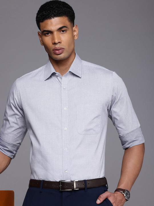 Raymond Pure Cotton Self Design Textured Standard Slim Fit Opaque Formal Shirt