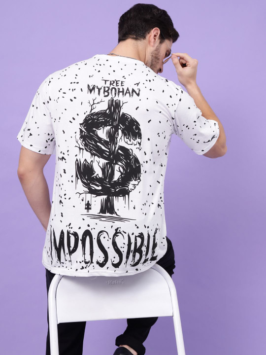 Bukkl Men Printed Round Neck Oversized T-shirt