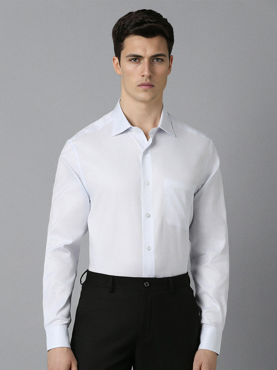 Louis Philippe Spread Collar Long Sleeves Textured Cotton Formal Shirt