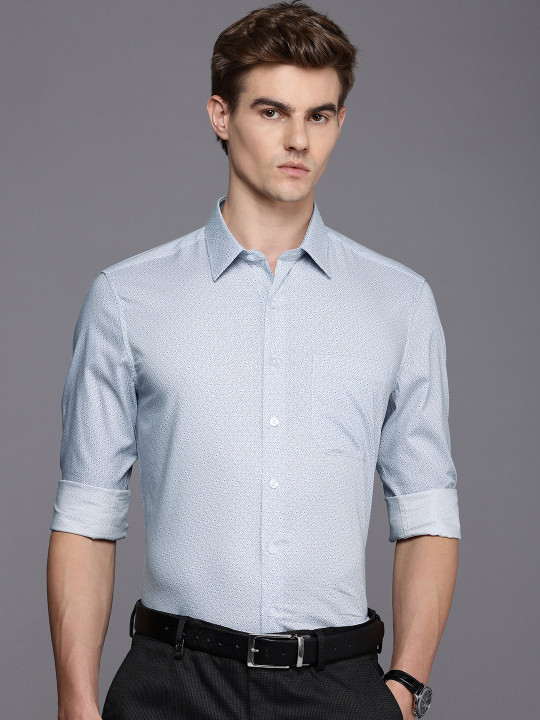 Louis Philippe Men Slim Fit Opaque Printed Pure Cotton Formal Shirt