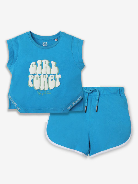 Ed-a-Mamma Girls Printed T-shirt With Shorts