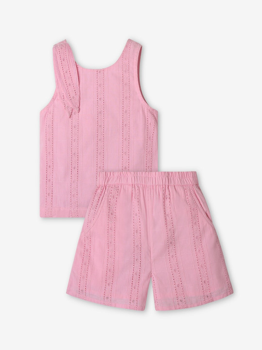 Ed-a-Mamma Girls Solid Pure Cotton Top With Shorts Clothing Set