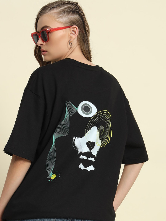 PockMAN Women Printed Pure Cotton Bio Finish Oversized T-shirt