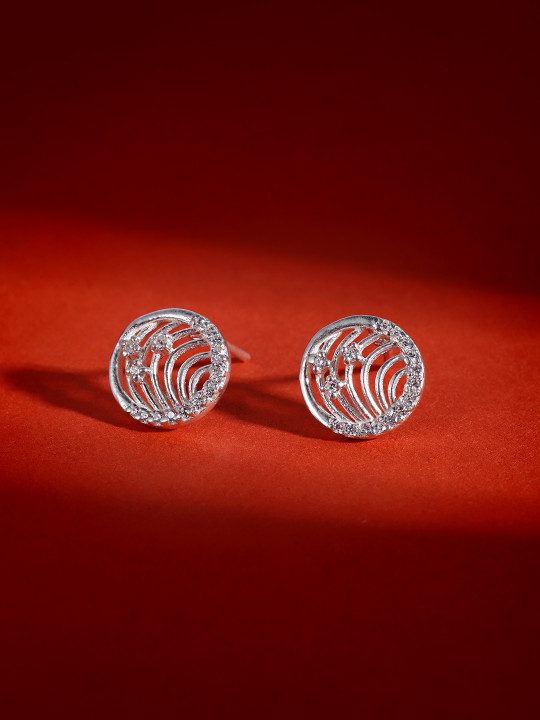 Unniyarcha 92.5 Silver Stones-Studded Circular Studs Earrings