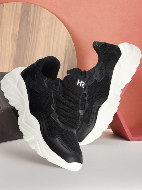 HRX by Hrithik Roshan Women Black Round Toe Comfort Insole Lightweight Sneakers