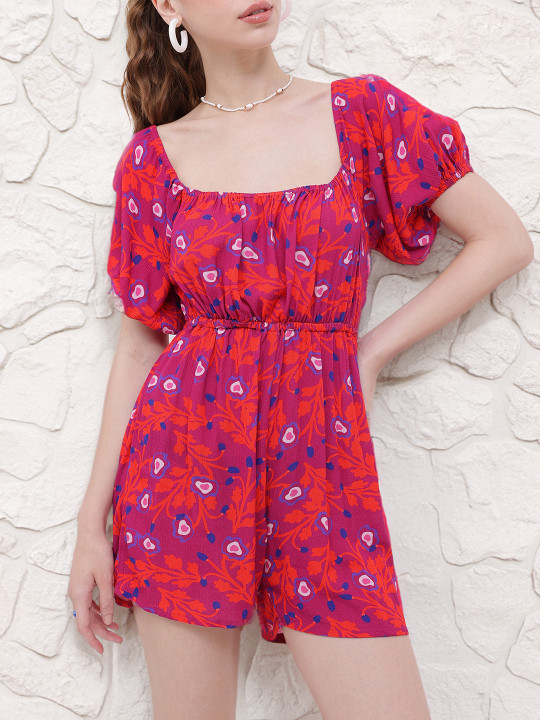 DressBerry X fwd Printed Cut-Out Tie-Up Playsuit
